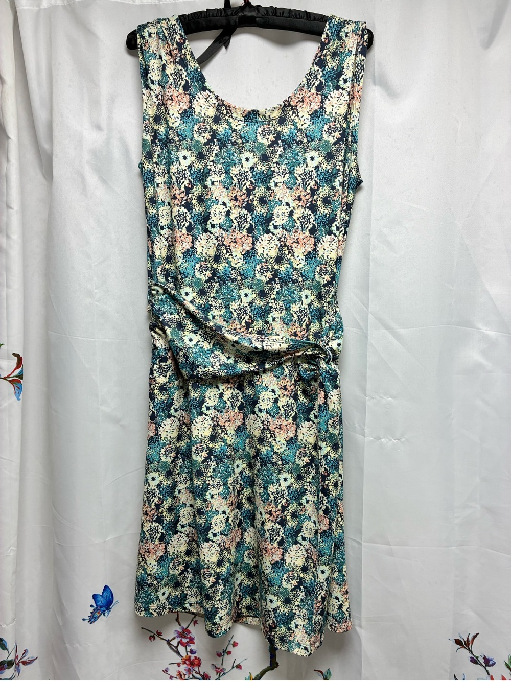 Patagonia Floral Sleeveless Scoop-Neck Dress in Teal, Blue, Pink and Cream